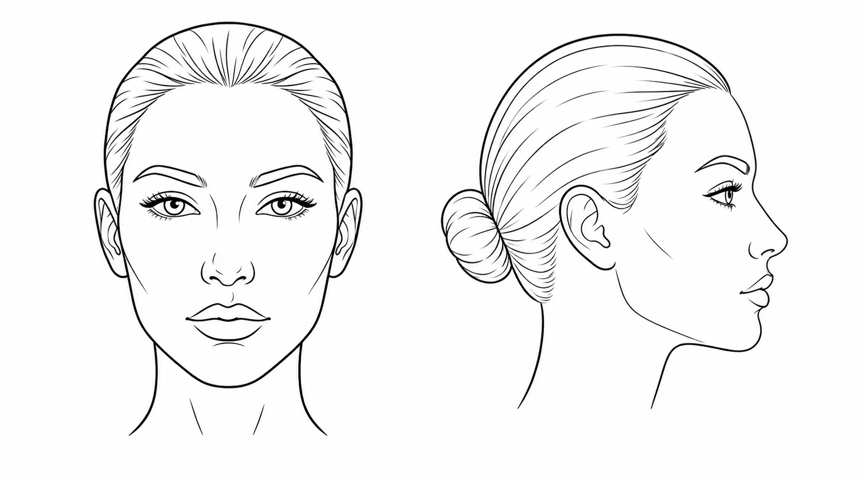 Plantilla anatómica facial frontal y lateral con marcas ilustrativas
